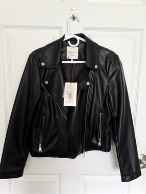 bagatelle Black Faux Leather Moto Jacket with Silver Hardware